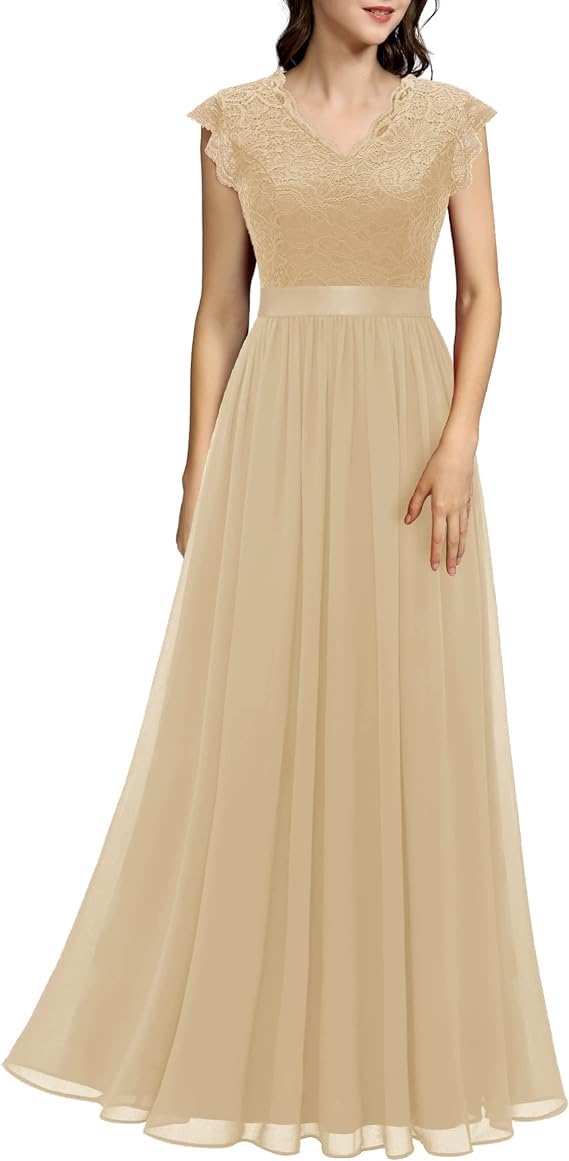 Dressystar Women's V Neck Lace Bridesmaid Dress