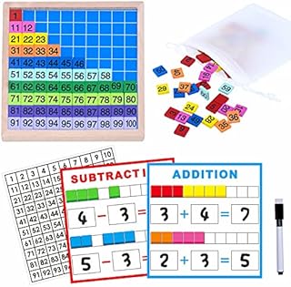 SpriteGru Wooden Math Learning Board Toy, Math Cubes 1-100 Consecutive Numbers, Linking Cube Math Counters for Kids Kindergarten Learning Activities with Storage Bag