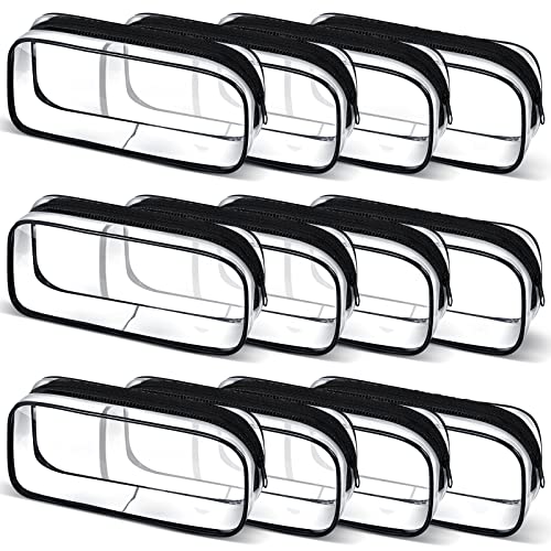Cindeer 12 Pcs Clear Pvc Pencil Bags With Zipper Pencil Pouch Clear Pencil Box Travel Toiletries Bag Makeup Bags Large Capacity Pencil Bag For Office Stationery Travel Storage (Black) #TOP29