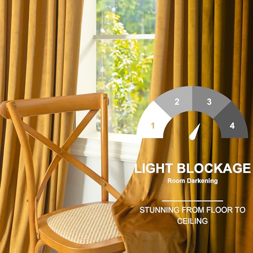 Image of Gold Velvet Curtains 96 Inch Long 2 Panel for Living Room Dining Area Soft Luxury Home Decor Thermal Insulated Dark Out Drape Privacy Darkening Curtain for Bedroom Vintage Wall Backdrop Golden Pumpkin