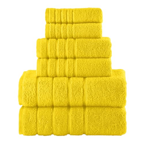 Image of Elegant Comfort 4 Lines Viscose Stripe 6-Piece Premium Towel Set - 100% Turkish Cotton High Absorbent Luxury Bathroom Towels - Includes 2 Washcloths, 2 Hand Towels and 2 Bath Towels Set, Yellow