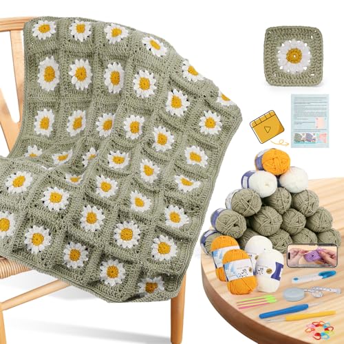 Image of Coopay Crochet Kit for Beginners, Granny Square Crochet Blanket Kit, Camel | Crochet Kit W /Video Tutorial & Digital Instructions, All Accessories Included, Easy Knitting to Create Granny Square Blanket