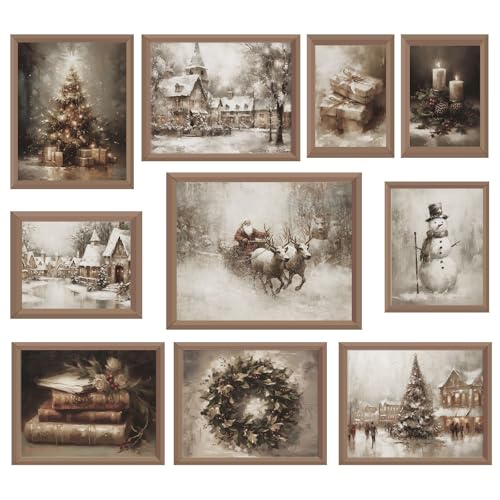 Whaline 10 Stück Weihnachten Vintage Wandkunstdrucke Retro...