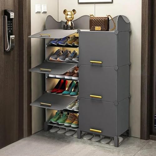 Image of Premium Modular Plastic Shoe Rack for Home | 12 ๐๐๐๐๐
Shoe Rack with 6 Doors, Hook Holder for Home Storage Organizer with Metal Door Frame to Cover Chappal Slipper Sandals Shoes - Grey