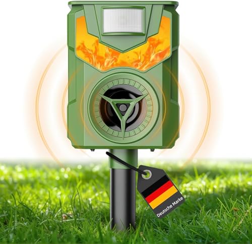 Katzenschreck Maulwurf Vertreiber Solar Katzenabwehr für Garten Ultraschall Tiervertreiber mit Flammenlicht IP44 Wasserdicht Marderschreck Wirksam gegen Katzen Hunde Vögel Füchse Ratten