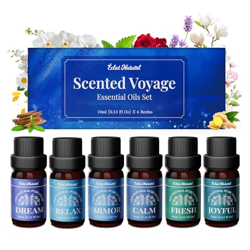 Éclat Naturel Essential Oil Set, Blended Essential Oils for Diffusers for Home Candle & Soap Making, Scented Voyage with Six Scents for Aromatherapy & Humidifiers, 6 x 10ml