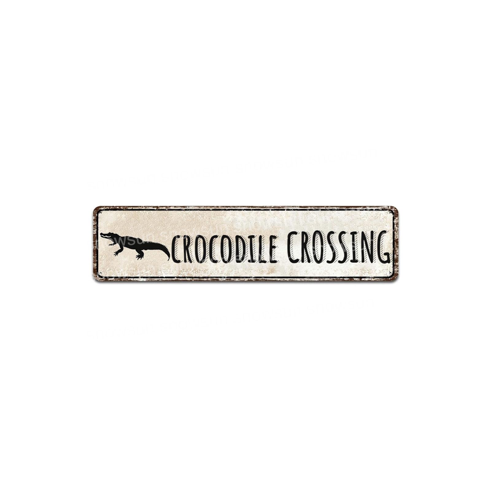 Crocodile Crossing Vintage Metal Signs Retro Tin Sign For Home Bar Office Outdoor Garden Wall Decor 4x16 Inch