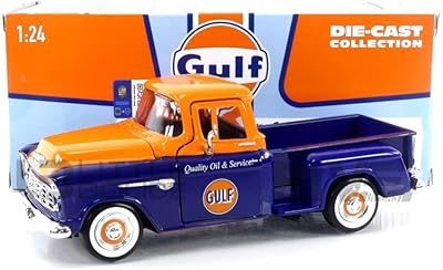 Motormax 1955 Chevrolet 5100 Stepside Pickup Truck Gulf Dark Blue and Orange 1/24