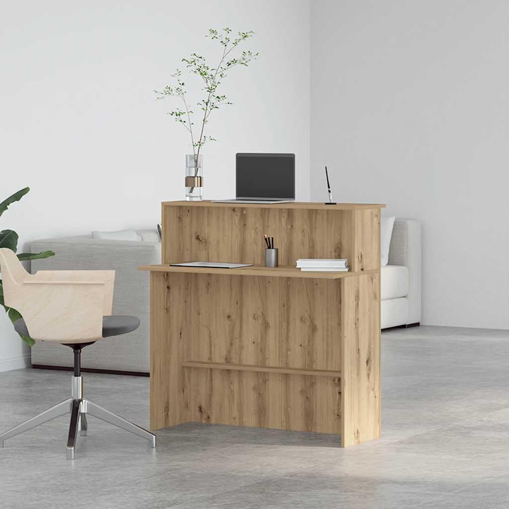 Banco Reception in Truciolato Rovere Artigianale 100x50x103,5 cm con Bancone Integrato e Ampio Spazio Archiviazione per Uffici Hotel Cliniche - Materiale Stabile Resistente