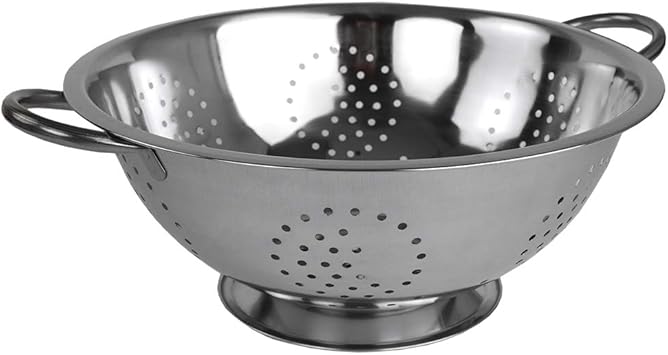 Metal Colander With Stainless Steel Finish By Home Basics, 5 QT | Medium Colander | With Easy-Grip Handles | Strainers and Colanders Perfect For Pasta and Veggies