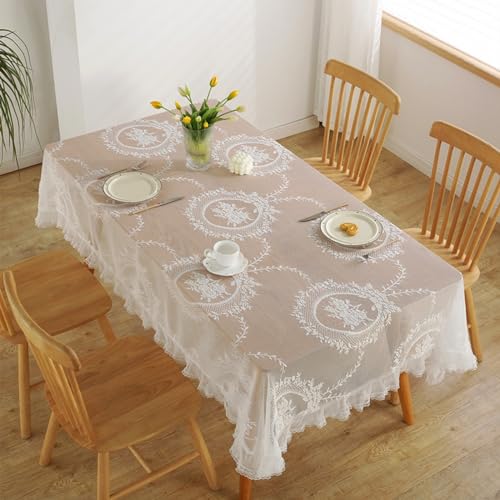 Nappe anti-taches 140x220cm en dentelle blanche polyester lavable - 5