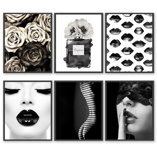 HOGEBIG Fashion Wall Art Prints Black and White Posters Modern Bathroom Wall Decor Premium Women Perfume Flower Prints Pictures for Home Bedroom Room Decor (BLACK and WHITE POSTER, 8"x10" UNFRAMED)
