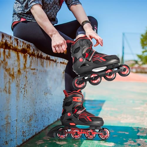 2PM SPORTS Torinx Green Boys Adjustable Inline Skates, Fun Beginner Roller Skates for Kids, Youth, Girls, Men and Women (Red, Small - Little Kid (10.5C-13C US))