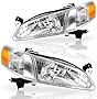 DWVO Headlight Assembly Compatible with 1998 1999 2000 Corolla Headlamps Replacement Chrome Housing with Signal Lights