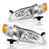 Headlight Assembly for 1998 1999 2000 Toyota Corolla Headlamps Replacement Chrome Housing with Signal Lights