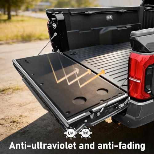 Image of Hooke Road 24-26 Tacoma Flat Tailgate Cover Panel Plate with 2 Cup Holders for 2024 2025 2026 Toyota Tacoma 4th Gen, Work as Camping Table Desk - Black Plastic Board