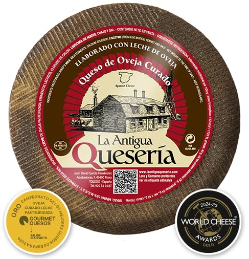 La Antigua Quesería - Queso de Oveja Curado Artesano - Pieza Completa 3kg - Elaborado en Toledo - 100% Leche Pasteurizada - Mínimo 6 Meses de Curación.