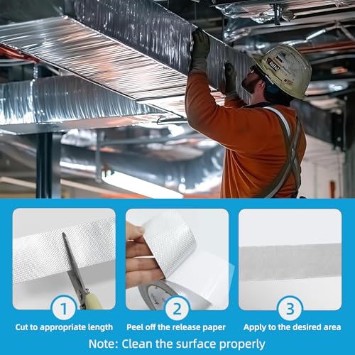 Image of Fiberglass Aluminum Foil Tape 2 inch x 66 Feet - High Heat Resistant (500F) for Exhaust Pipe Repair, Muffler, Automotive & HVAC Duct Sealing - Heavy Duty, Flame Retardant, Easy Tear