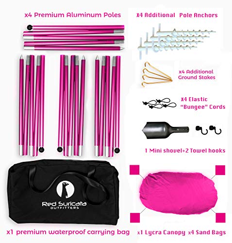 Red Suricata Family Beach Sunshade - Sun Shade Canopy | UPF50 UV Protection | Tent with 4 Aluminum Poles, 4 Pole Anchors, 4 Sandbag Anchors | Large & Portable Shelter Tarp - Thumbnail 3