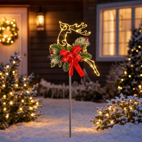 Gold Lighted Reindeer Light Outdoor with Bow, Solar Christmas Garden Lights - image 4