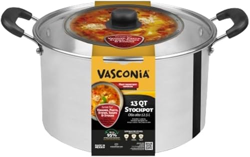 Vasconia Olla de vapor Tamale de 13 cuartos de galón con bandeja y tapa de vidrio (aluminio) para todas las estufas, olla grande para cocinar al