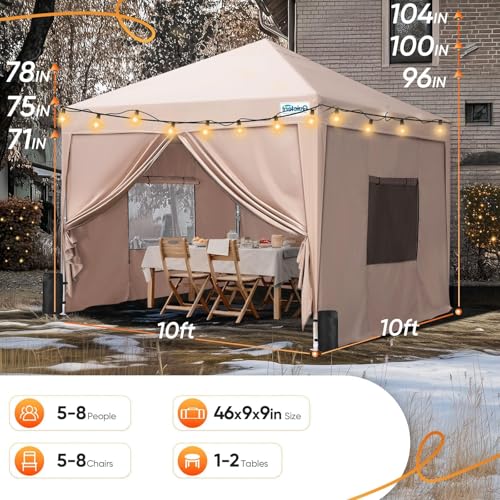 Quictent Pop Up Canopy Tent Waterproof, Easy Up Instant Gazebo Commercial Event Shelter Party Canopies with Sidewalls, Sandbags and Roller Bag (Beige, 10x10ft) - Thumbnail 3