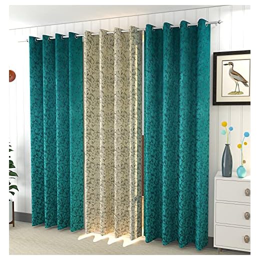 Galaxy Home Decor Premium Suede Velvet Room Darkening Curtains for Long Door 8 Feet, Pack of 3, Aqua & Cream (Aqua & Cream, Long Door - 8 Feet)