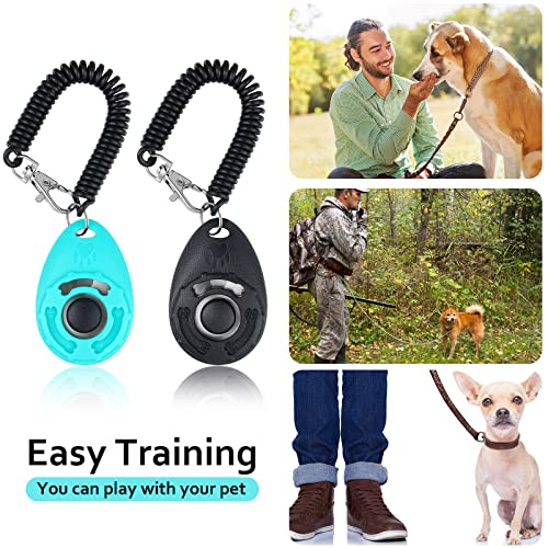 Weewooday Dog Clicker Training Kit, 1 Dog Treat Training Pouch and 2 Pieces Pet Training Clicker with Wrist Strap, Built in Poop Bag Dispenser Easily Carrying Pet Toys Treats (Brown, Solid Pattern)