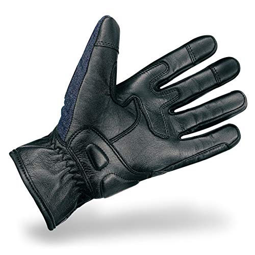 Indie Ridge Denim & Leather Motorcycle Gloves (Black) With Mobile Phone Touchscreen (X-Large) #TOP2