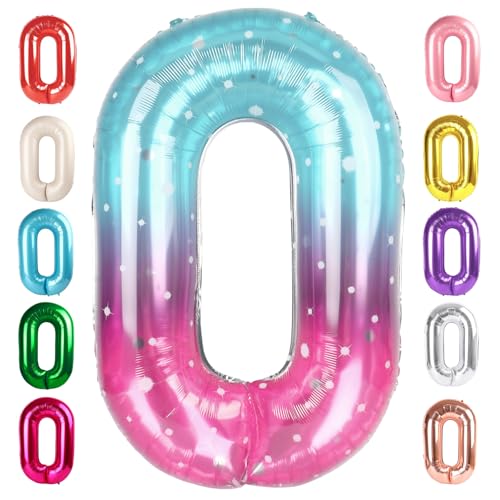 Image of Number 0 Balloon Birthday Decorations, 40In Pink Purple Blue Balloons | Eye-catching Appearance, Perfect Decorative Centerpieces, Convenient Self-sealing Structure, Widely for Various Occasions
