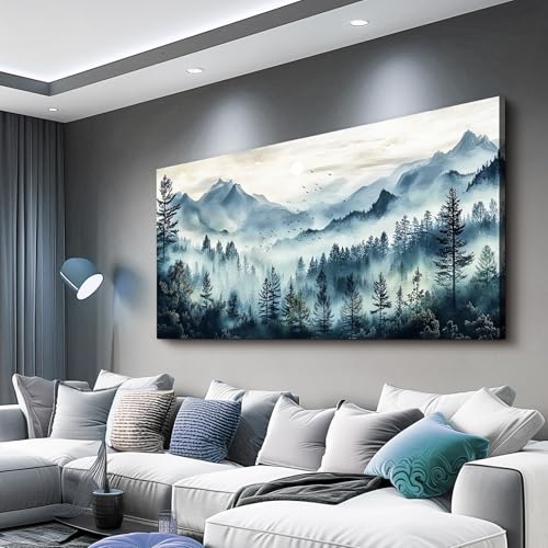 Large Wall Decor for Living Room Canvas Wall Art for Office Wall Decorations for Bedroom Foggy Forest Painting Artwork Room Home Decor 24x48 in