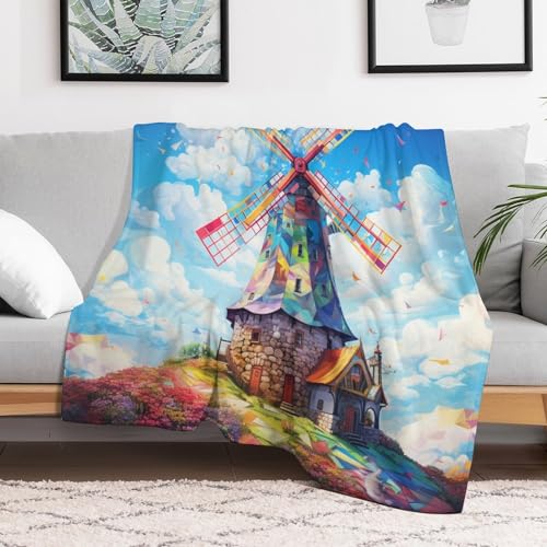 Manta de franela suave Colorful Windmill 180x200 cm gris para cama y sofá de cuatro estaciones 3