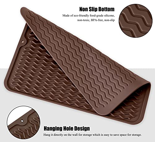 Image of Silicone Dish Drying Mat, Non-Slip Easy Clean Sink Mat Large Heat-resistant Dish Drainer Mat for Kitchen Counter, Sink, Refrigerator or Drawer liner (18 inch x 16 inch, COFFEE)