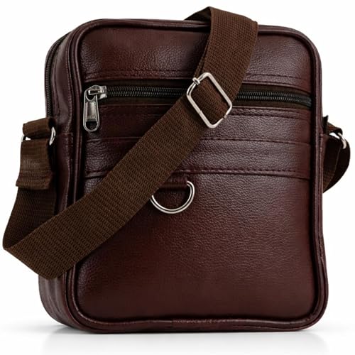 Image of Men's Leather Sling Bag Crossbody Messenger Shoulder Bag | Stylish Office Travel Side Bag with Multiple Compartments, Adjustable Strap & Secure Pockets for Daily Use