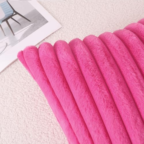 Image of Pallene Faux Fur Plush Lumbar Throw Pillow Covers 12x20 Set of 2, Luxury Soft Fluffy Striped Decorative Pillow Covers for Sofa, Couch, Living Room, Hot Pink