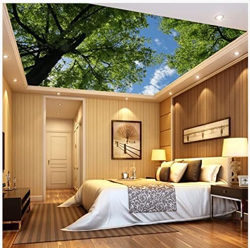 Sky Ceiling Wall Mural, Cloud Green Tree 3D Large Wallpaper Peel and Stick Self-Adhesive Removable Wall Decor Stickers,for Living Room Bedroom TV Sofa Background,59""W x 39.4""H