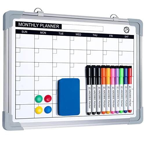 Mini Whiteboard Wochenplaner Magnetisch - 40x30cm magnete whiteboard, eine Seite Whiteboard andere Seite Kalender Board mit 10 magnetischen Markern, 4 Magneten und 1 Trockenlöscher geliefert Cover