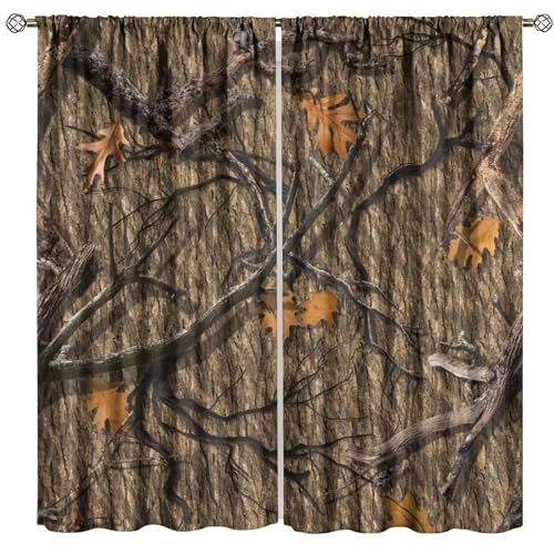 FengMingRui Camo Forest Curtains Bark Tree Texture Branch Woodland Mossy Camouflage Country Blackout Window Treatment for Bedroom Living Room Decor Window Drapes 42" W X 45" L