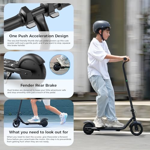 Image of Electric Scooter for Kids Ages 6-12, 150W Motor,10 Mph Max Speed, LED Display, K2-2 Speeds (6 /10 MPH), K2 Pro /K6-3 Speeds, Magnetic Charging, Colorful Light, Dual Brake Scooter for Girls Boys
