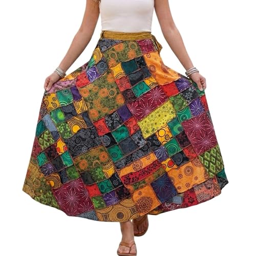 Image of Agan Boho Maxi Wrap Skirt for Women, Tie Dye Cotton Long Flowy Summer Skirt