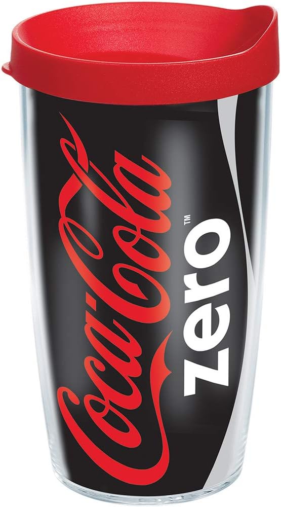 Coca-Cola - Coke Zero Can Made in USA Double Walled Insulated Tumbler Travel Cup Keeps Drinks Cold & Hot, 16oz, Red Lid