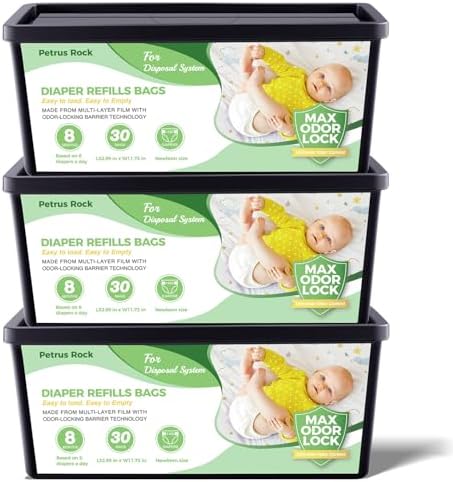 90 Diaper Refill Bags Compatible With Diaper Genie Platinum & Signature Pail - Easy Roll Refill Bags Lavender Scented & Oder Lock, 3 Pack