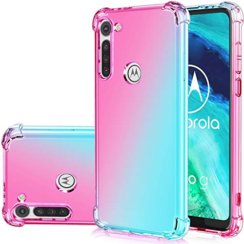 Jhxtech Moto G8, funda para Motorola G8, funda transparente y linda degradada para teléfono móvil, funda de TPU flexible, a prueba de golpes, funda protectora para Motorola Moto G8 (rosa/verde)