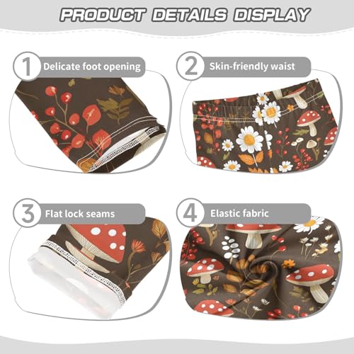 Wusikd Mushrooms Brown Girls' Leggings Toddler Doodles Flowers Daisies Kids Yoga Pants Dance Active Tights 4T3