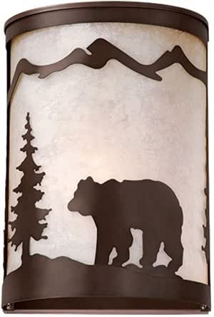 VAXCEL Bozeman 1 Light Wall Sconce, Rustic Bear Tree, Dimmable Indoor Outdoor Lighting, Burnished Bronze Finish, Amber Flake Glass