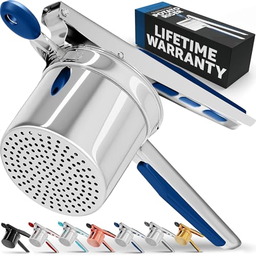 PriorityChef Large 15oz Potato Ricer, Heavy Duty Stainless Steel Potato Masher and Ricer Kitchen Tool, Press and Mash Kitchen Gadget For Perfect Mashed Potatoes - Everytime, Blue