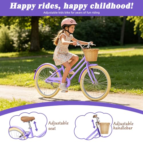 Image of Glaf 12 14 16 18 20 24 Inch Girls Bike with Training Wheels /Kickstand Kids Bike for 2-15 Years Old Toddler Girls Bicycle with Basket, Beach Cruiser Girls Bike