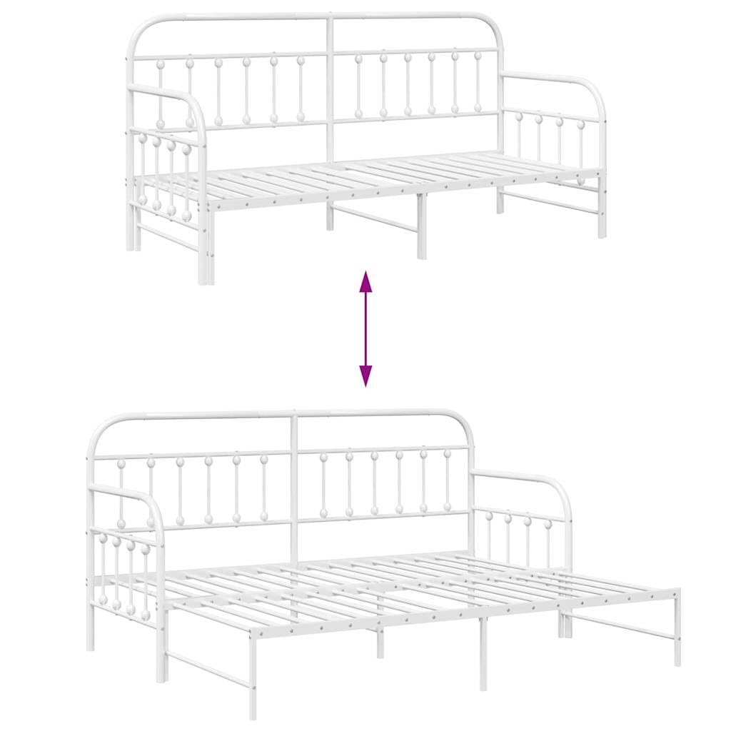 vidaXL Tagesbettrahmen Weiß 80 x 200 cm Pulverbeschichteter Stahl, Moderner, robuster Tagesbett-Rahmen, rechteckiges Metallbett, platzsparende Schlaflösung, wie EIN Sofa