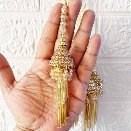 Image of Adikala Craft Store Handmade Ethnic Latkan Tassel Set of 2 for Saree Pallu, Blouse, Suits, Dupatta, Lehenga Decor (Golden D3)