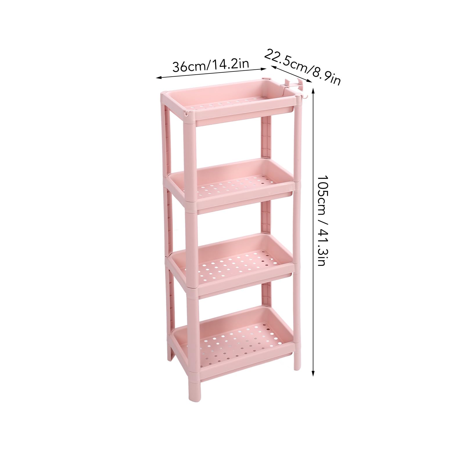 Estante de Almacenamiento de plástico de 3 Niveles, Estante de Almacenamiento de Piso de baño Rosa, Organizador de Estante de baño, Estante de pie Estable y Duradero de (Cuatro Capas)